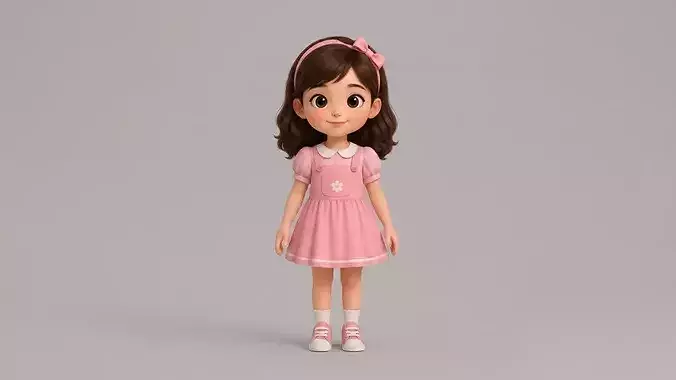 Stylized Cartoon Girl Character  T-Pose Game Ready  3D Model