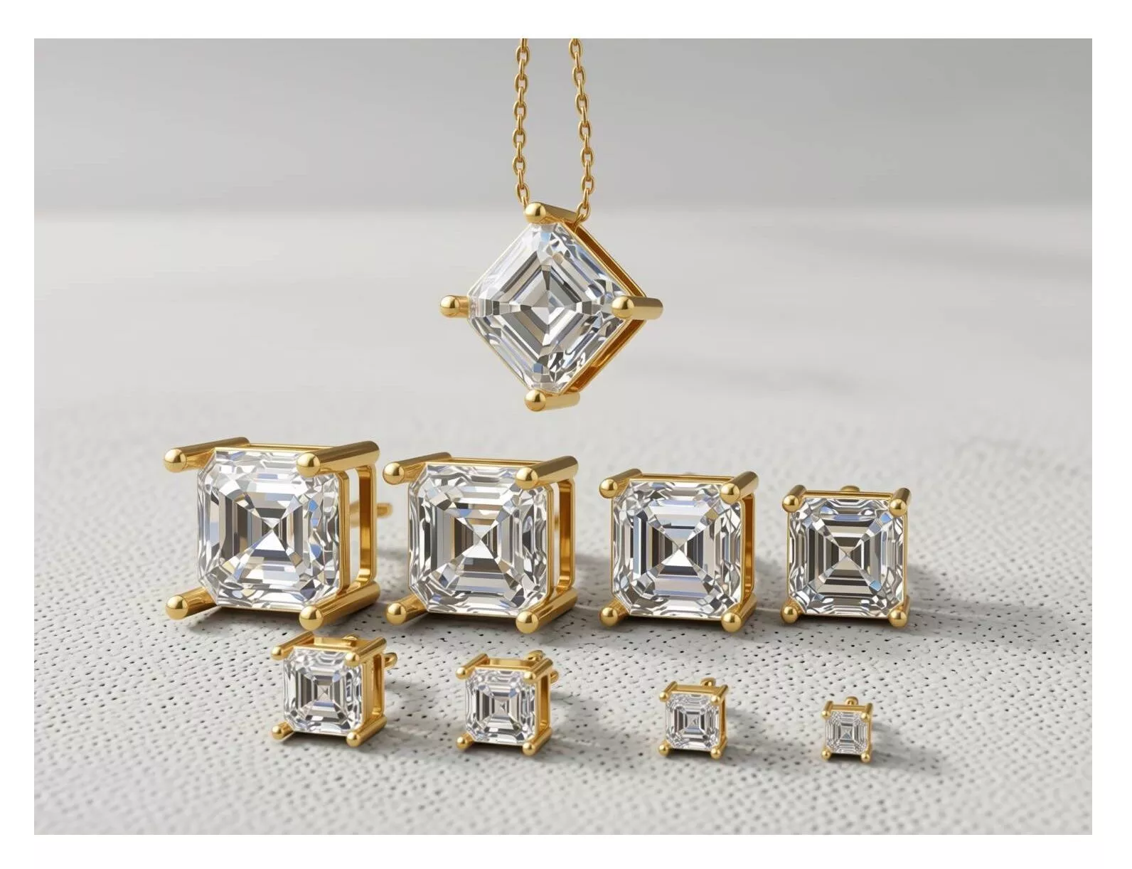 Emerald Cut Stone in 8 Sizes Setting Base Slide Pendant 3D print model