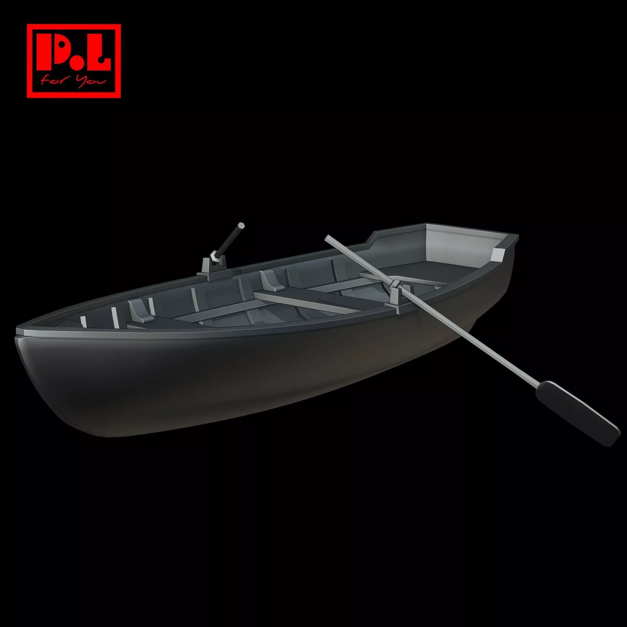 Wooden boat with oars 3D model