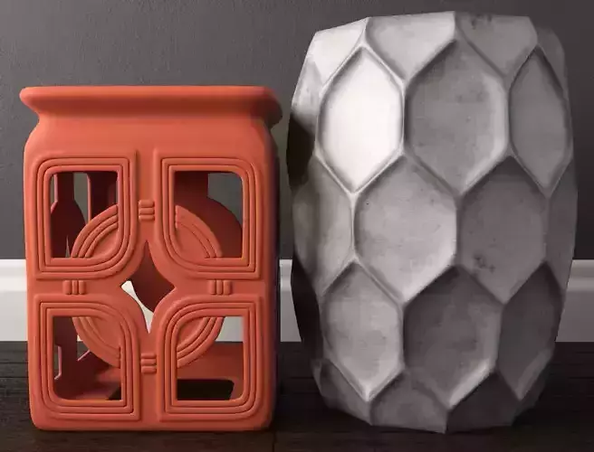 Stools 2 orange stool with geometric design 3D model