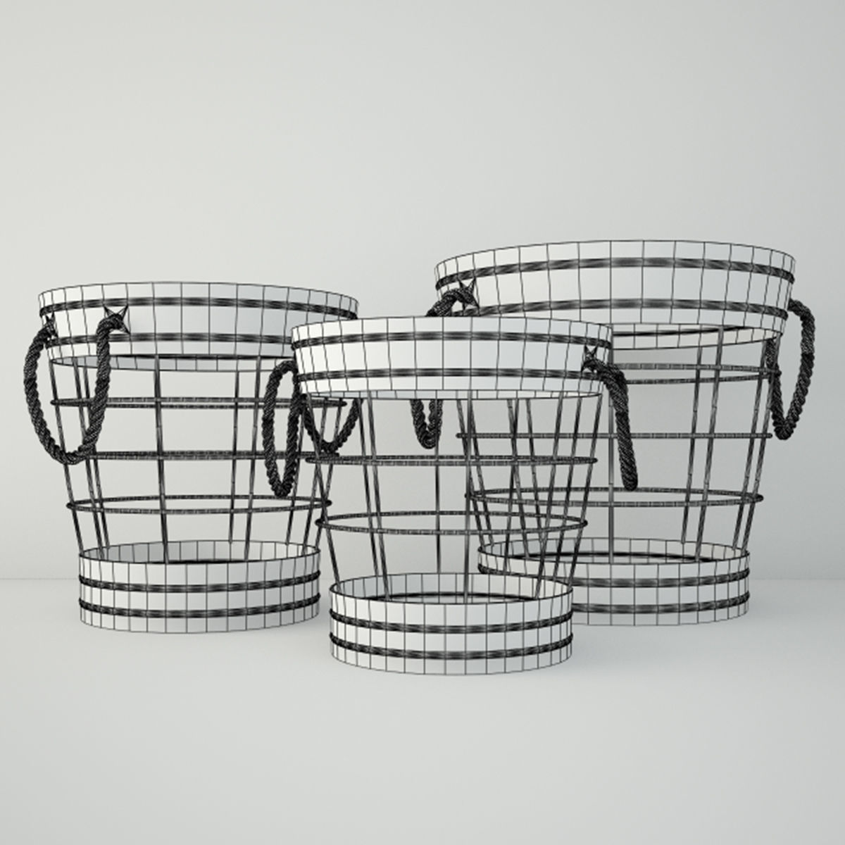 Wireframe Basket Set 3D model_2