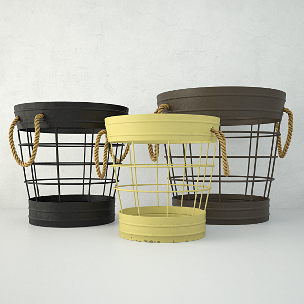 Wireframe Basket Set 3D model_1