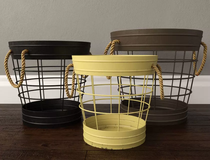 Wireframe Basket Set 3D model_0