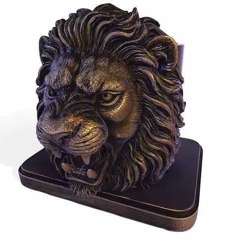 Lion Pen and Pencil Holder  PBR Decorative Desk Organizer