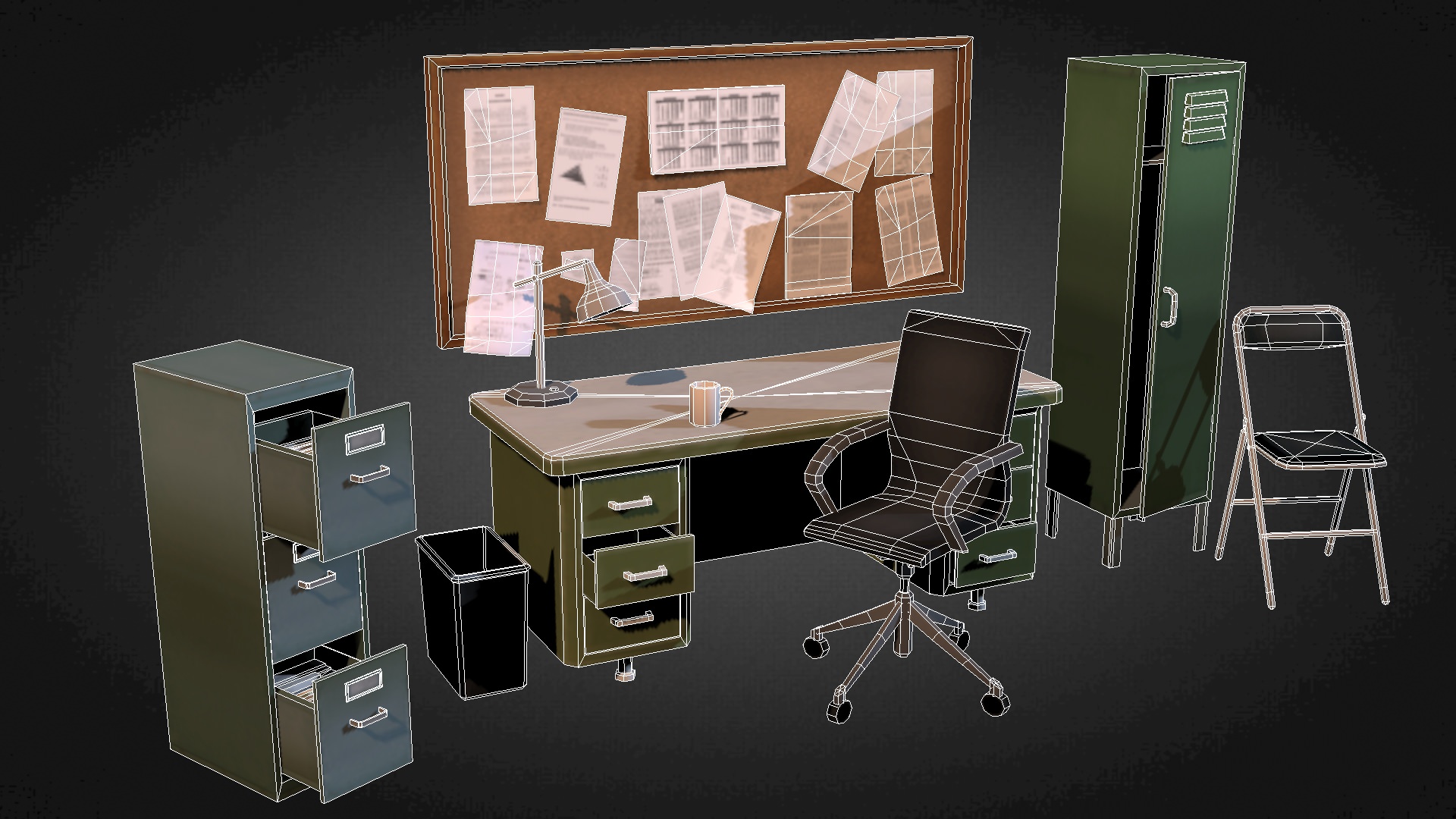Office Interior Props Low-poly 3D model_1