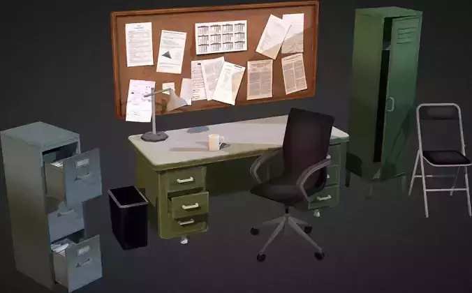 Office Interior Props Low-poly 3D model