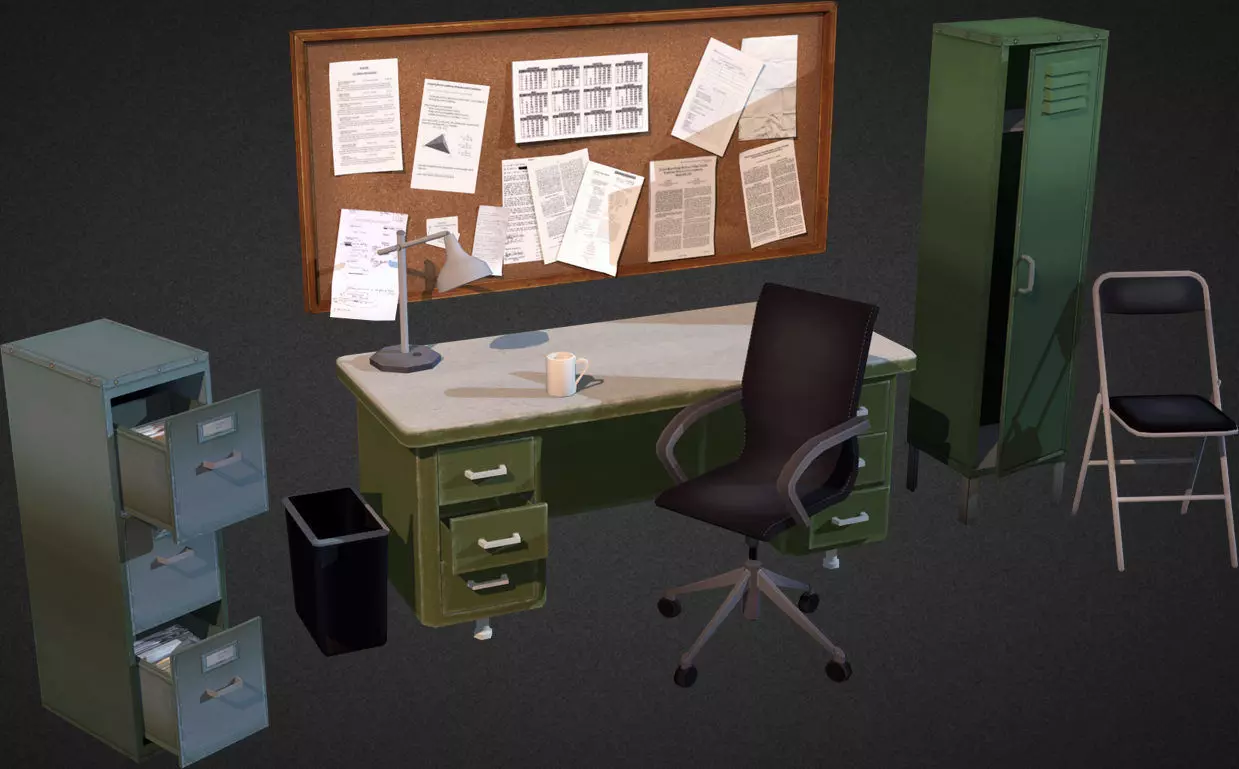 Office Interior Props Low-poly 3D model_0
