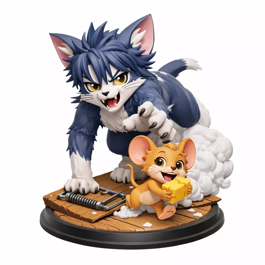 Anime Style Cat and Mouse Diorama Rivalry Statue 3D print model