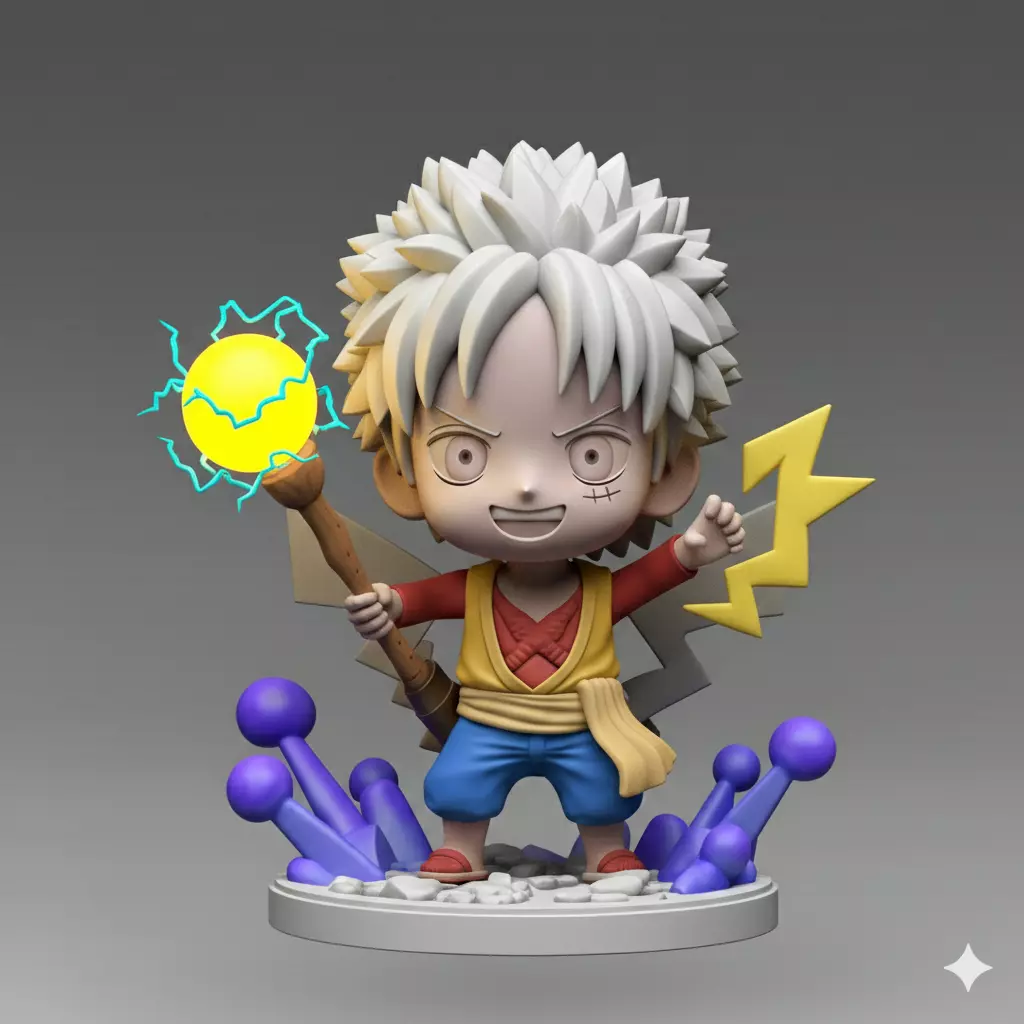 Chibi Luffy Pikachu Mashup Gear 5 Lightning Edition 3D print model