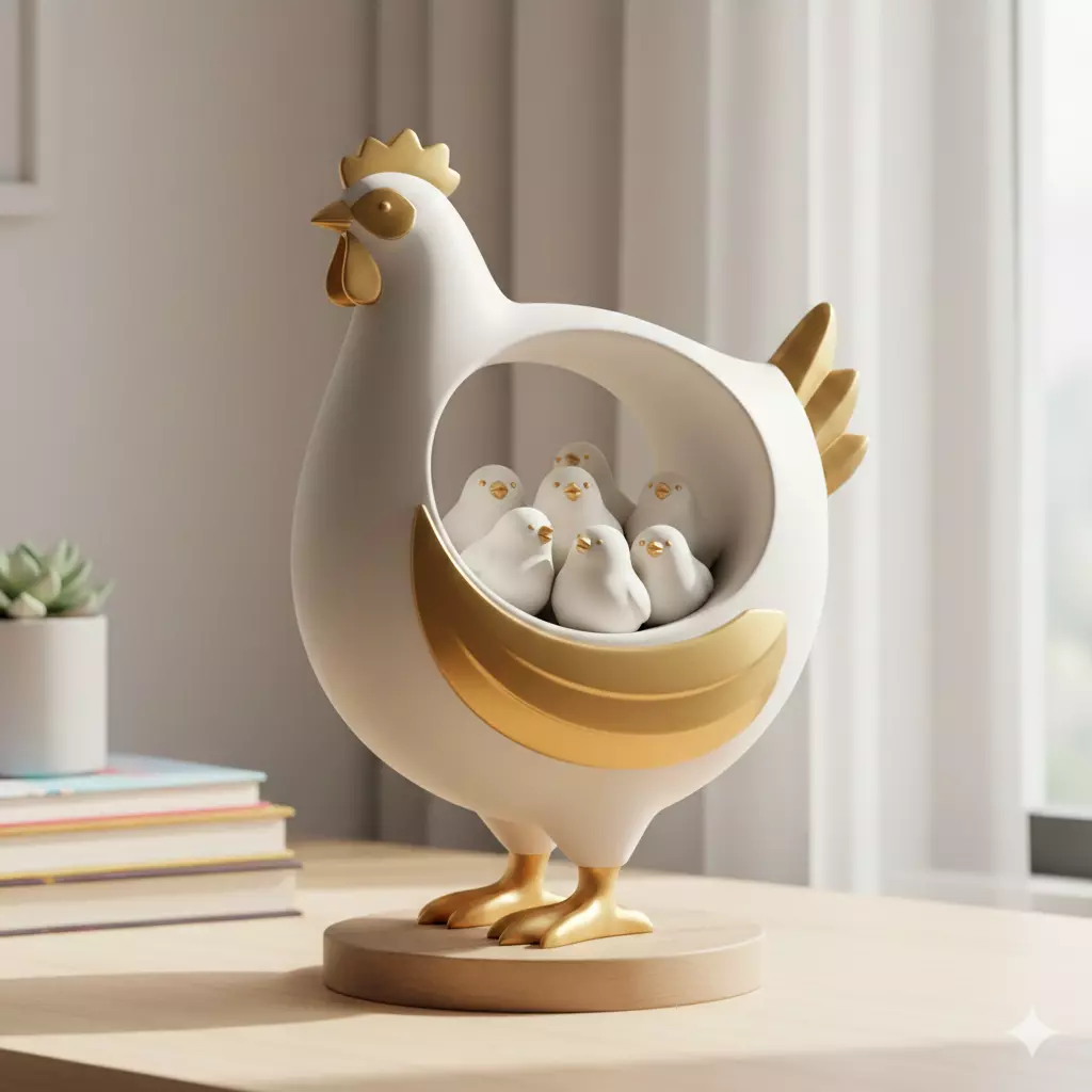Golden Embrace Chicken Sculpture 3D print model