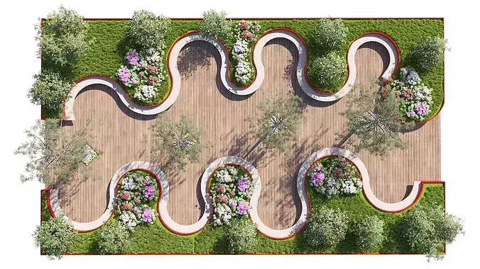 Contemporary S-Curve Seating and Greenery Set