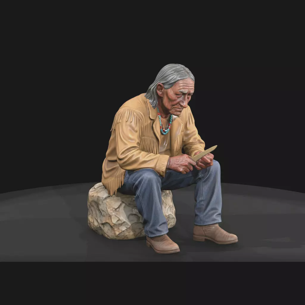 HO man sitting and carving 1860s Printable STL 3D print model