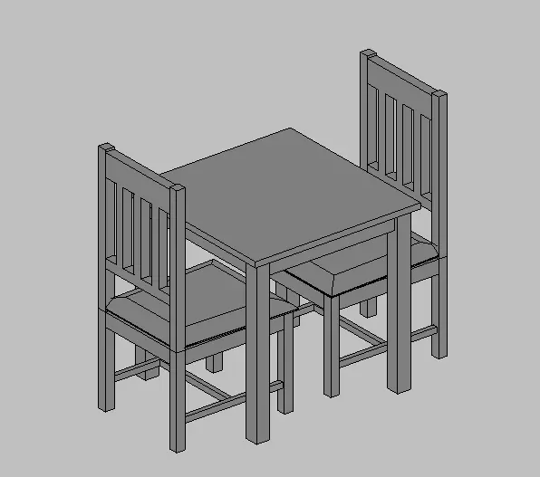 Modern Wooden Dining Set Square Table and Two Chairs 3D model