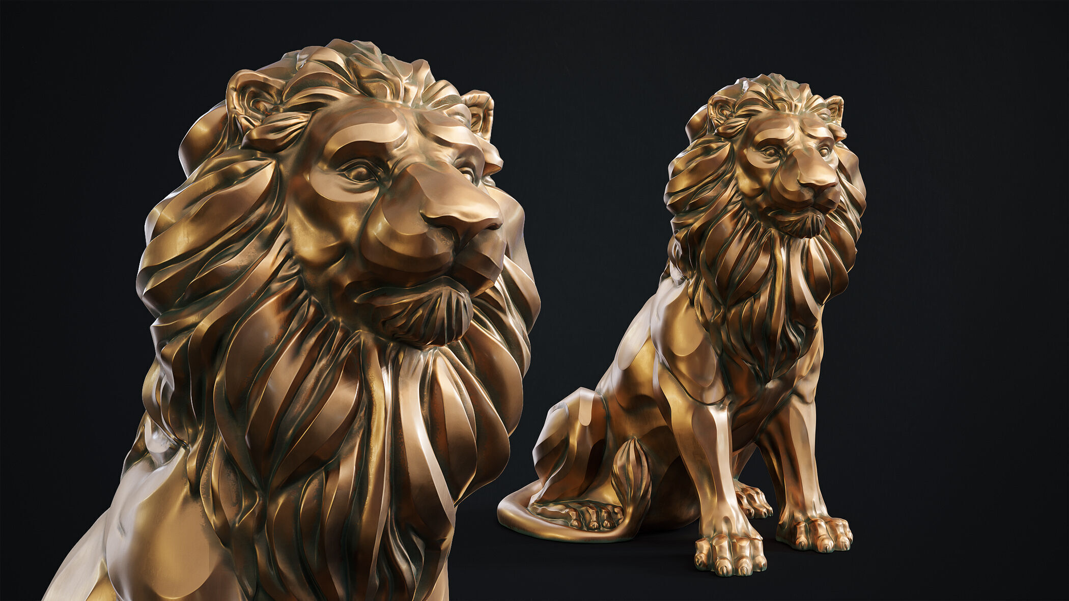 Lion Sculpture 3d print model 2 in 1 3D print model_2
