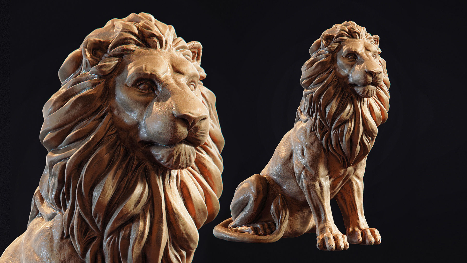 Lion Sculpture 3d print model 2 in 1 3D print model_3