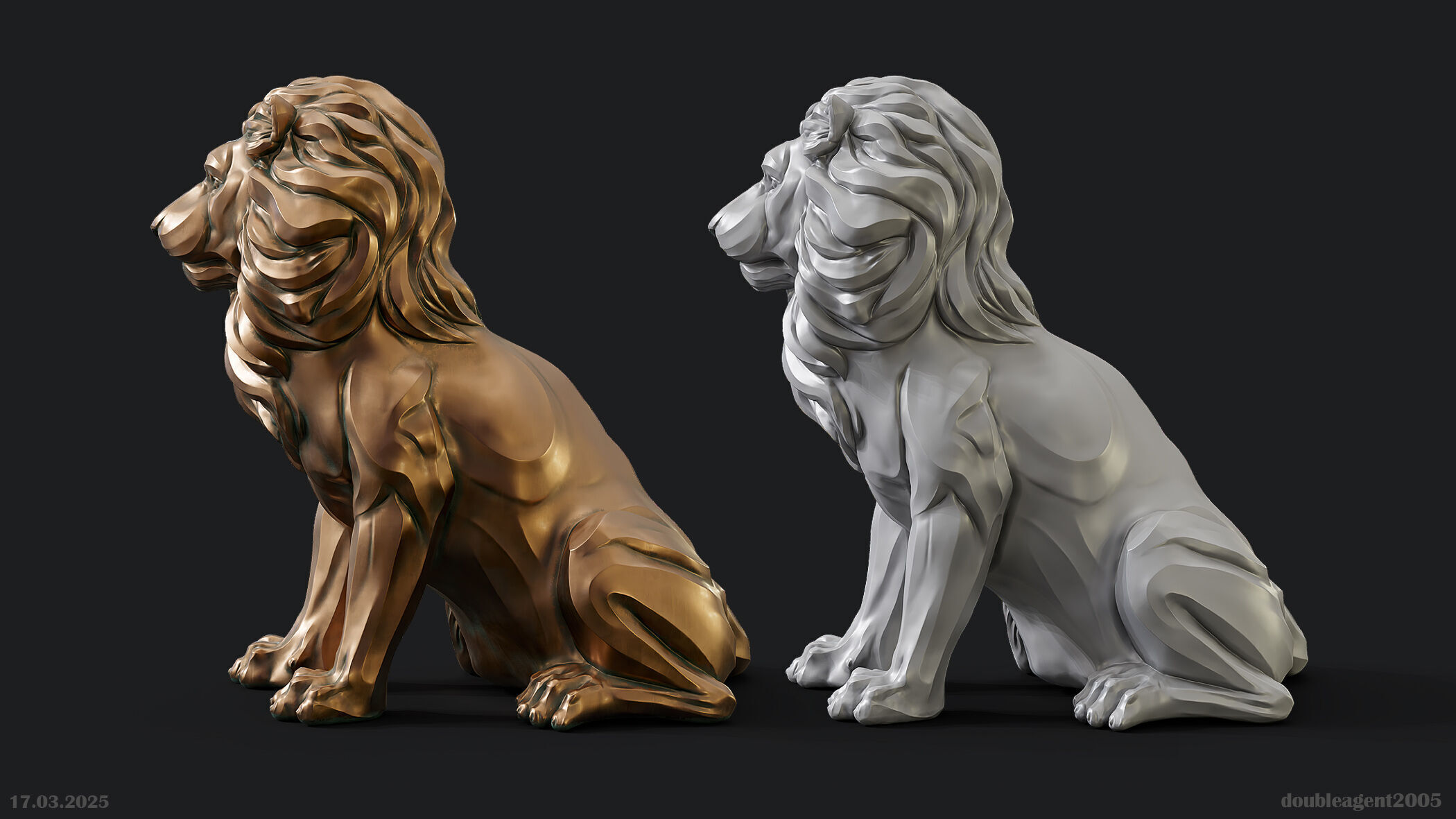 Lion Sculpture 3d print model 2 in 1 3D print model_50