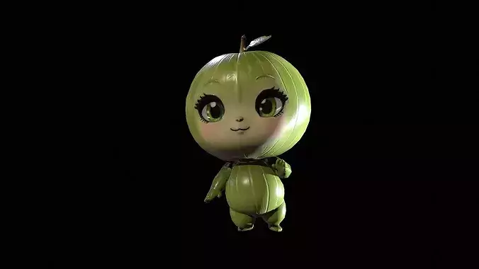 Chibi Fruit  Gooseberry Low-poly 3D model 3