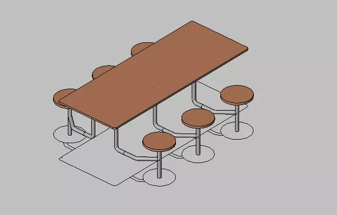 Industrial Cafeteria Table with Integrated Stools RFA 3D model