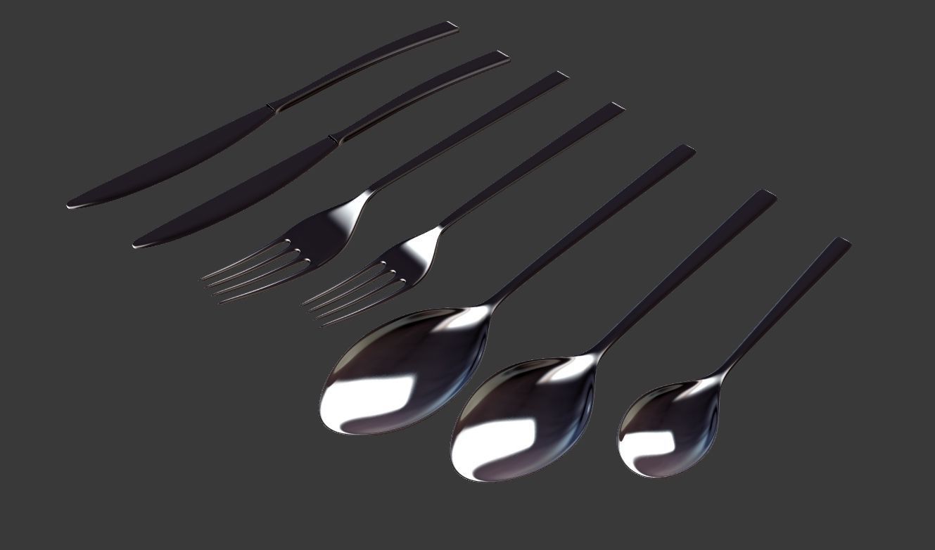 Cutlery Set of silver spoons and forks 3D model_9