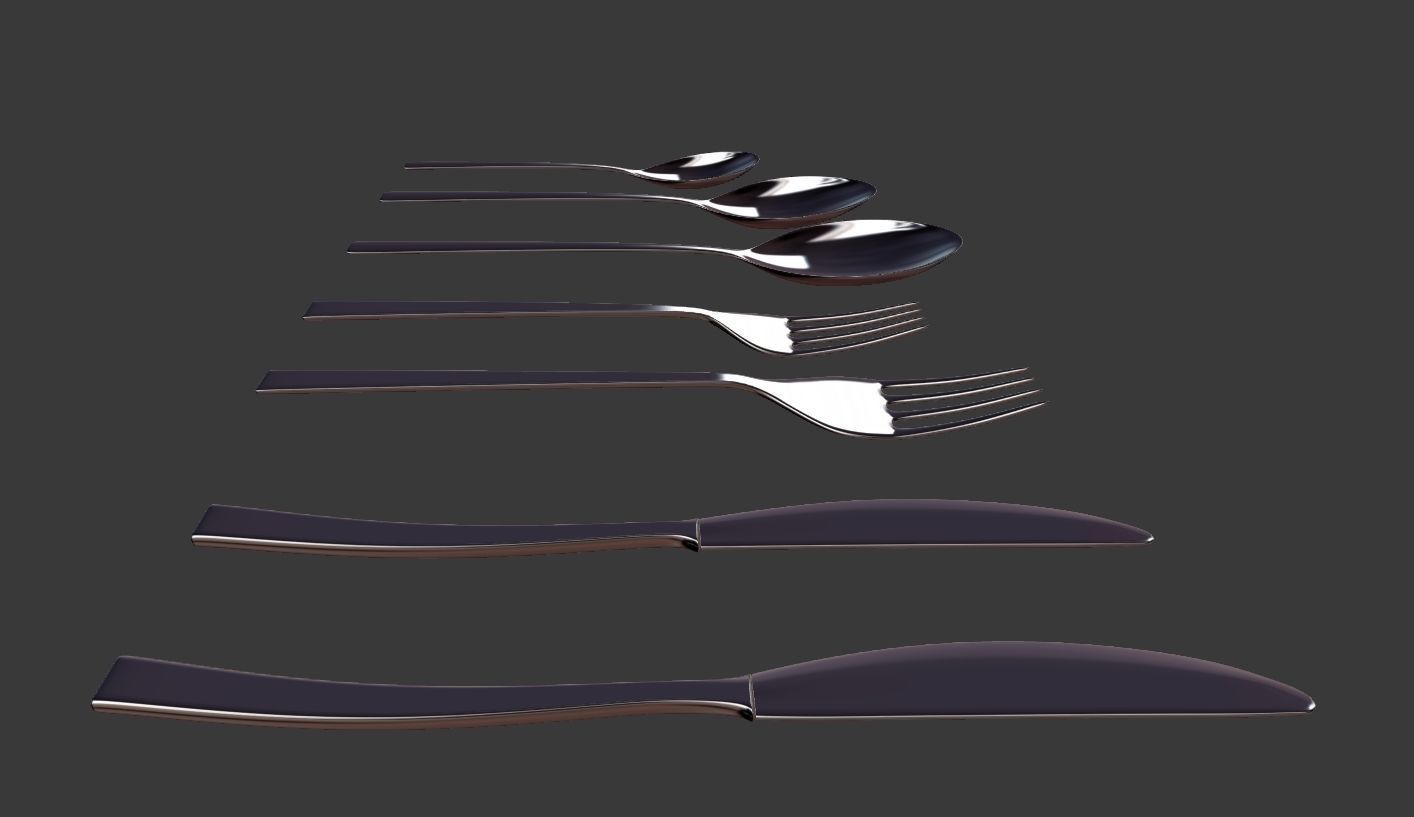 Cutlery Set of silver spoons and forks 3D model_8