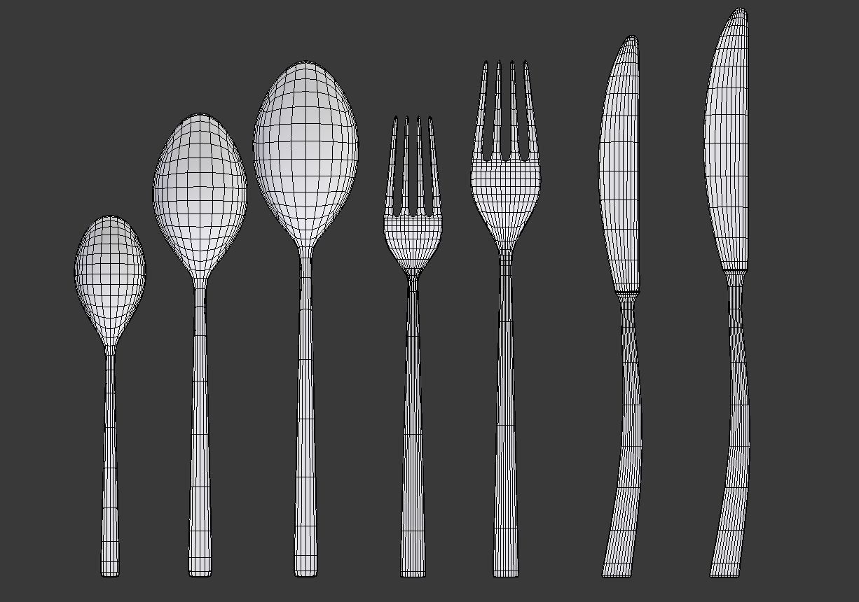 Cutlery Set of silver spoons and forks 3D model_13