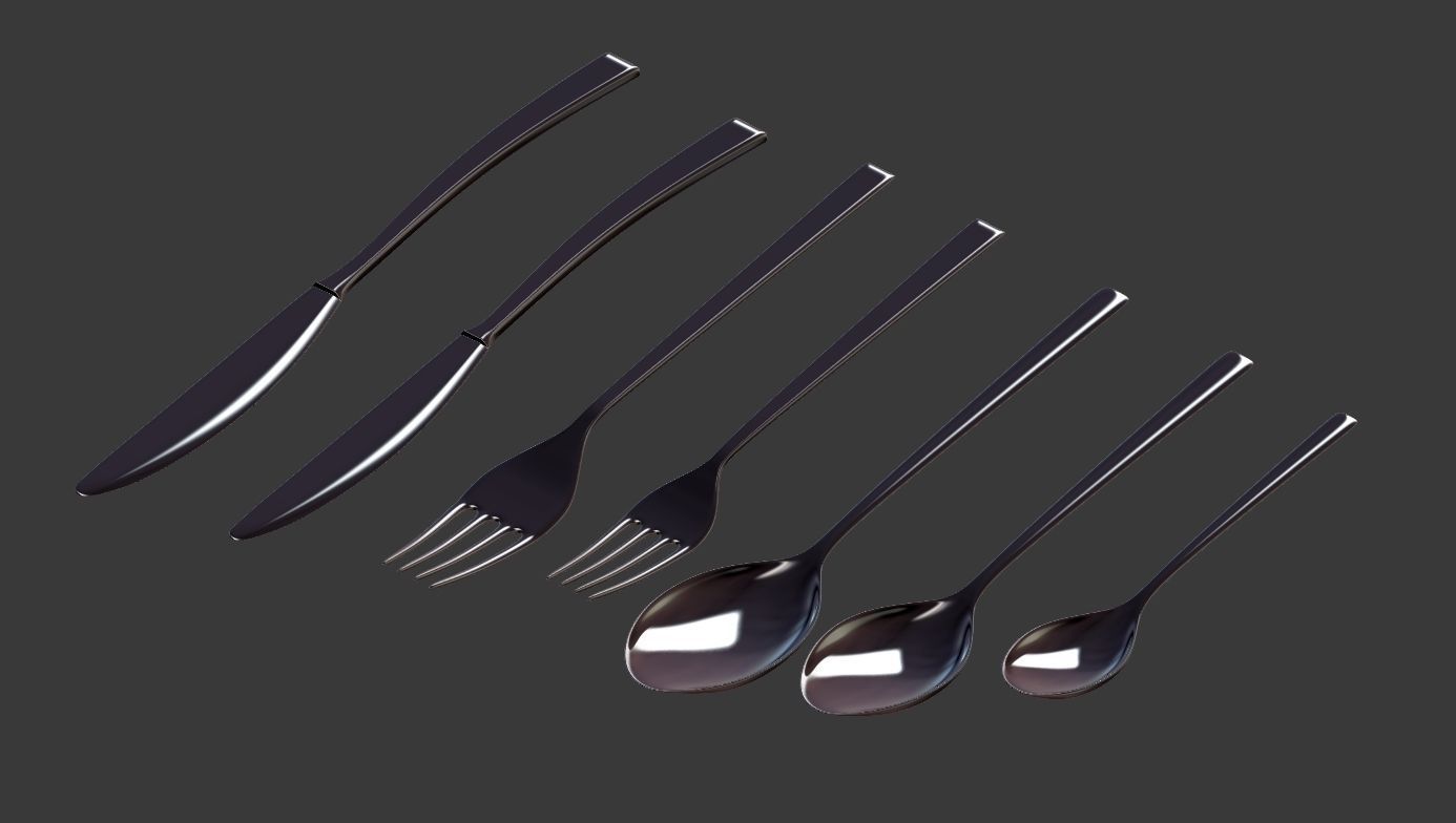 Cutlery Set of silver spoons and forks 3D model_7