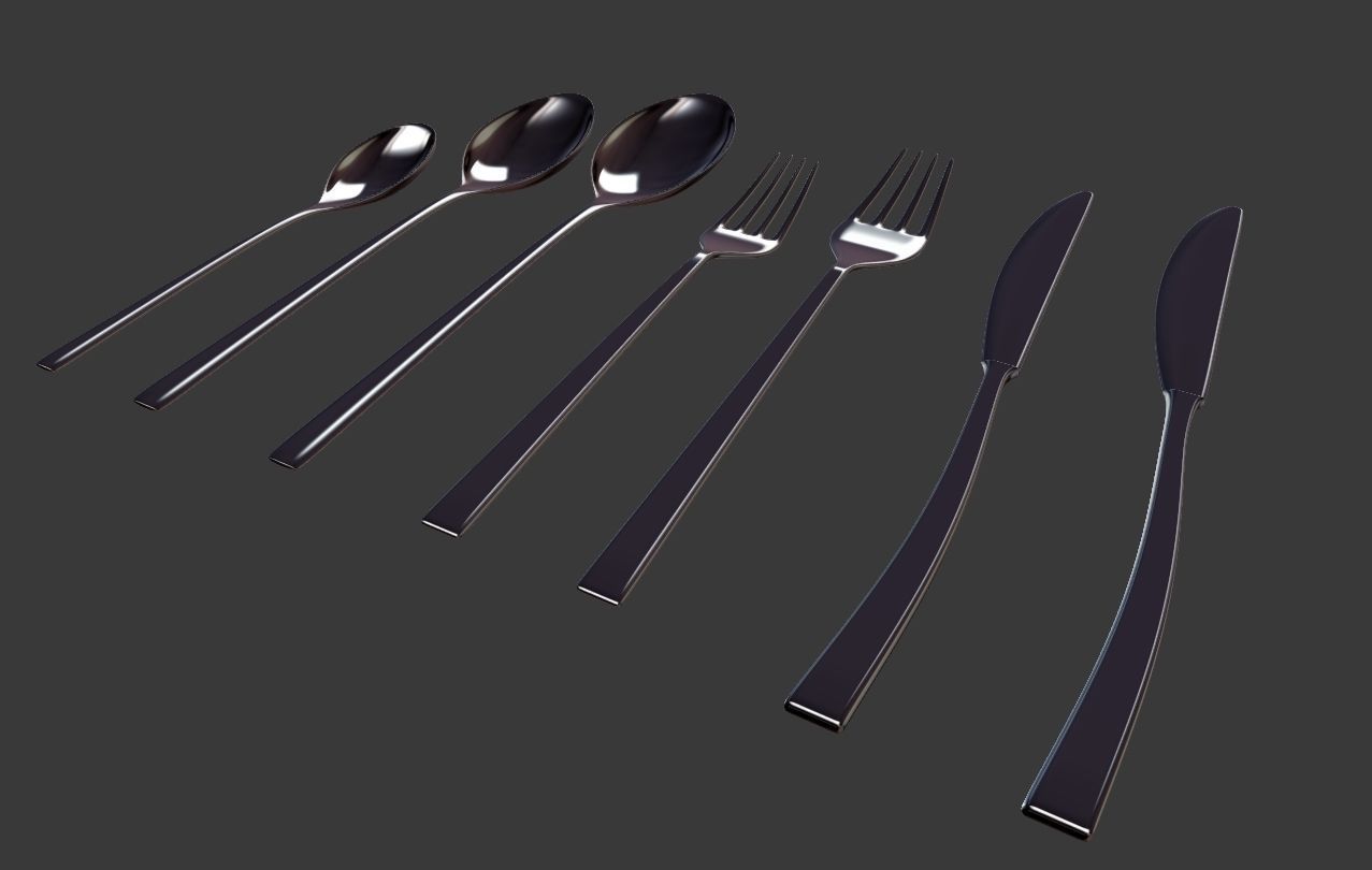 Cutlery Set of silver spoons and forks 3D model_10