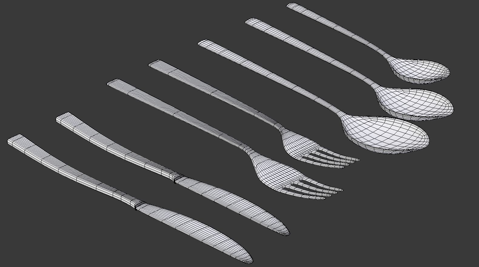 Cutlery Set of silver spoons and forks 3D model_12