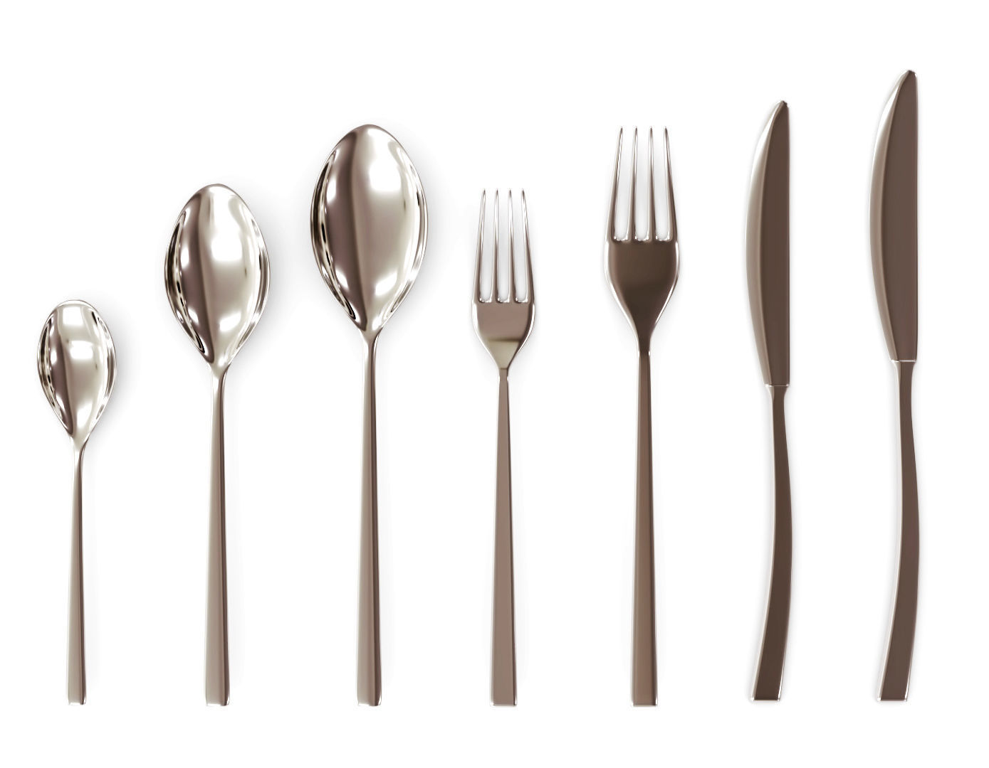 Cutlery Set of silver spoons and forks 3D model_2