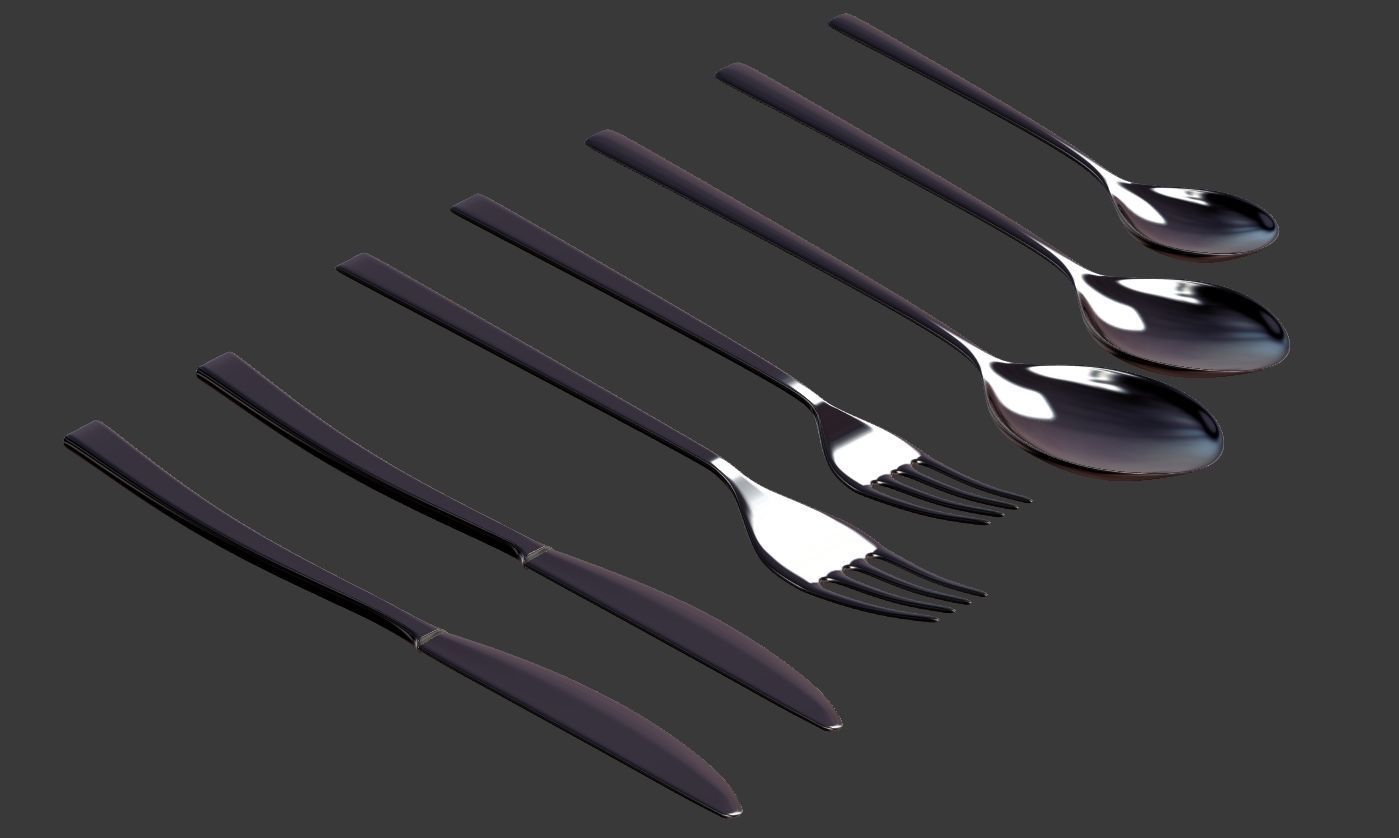 Cutlery Set of silver spoons and forks 3D model_5