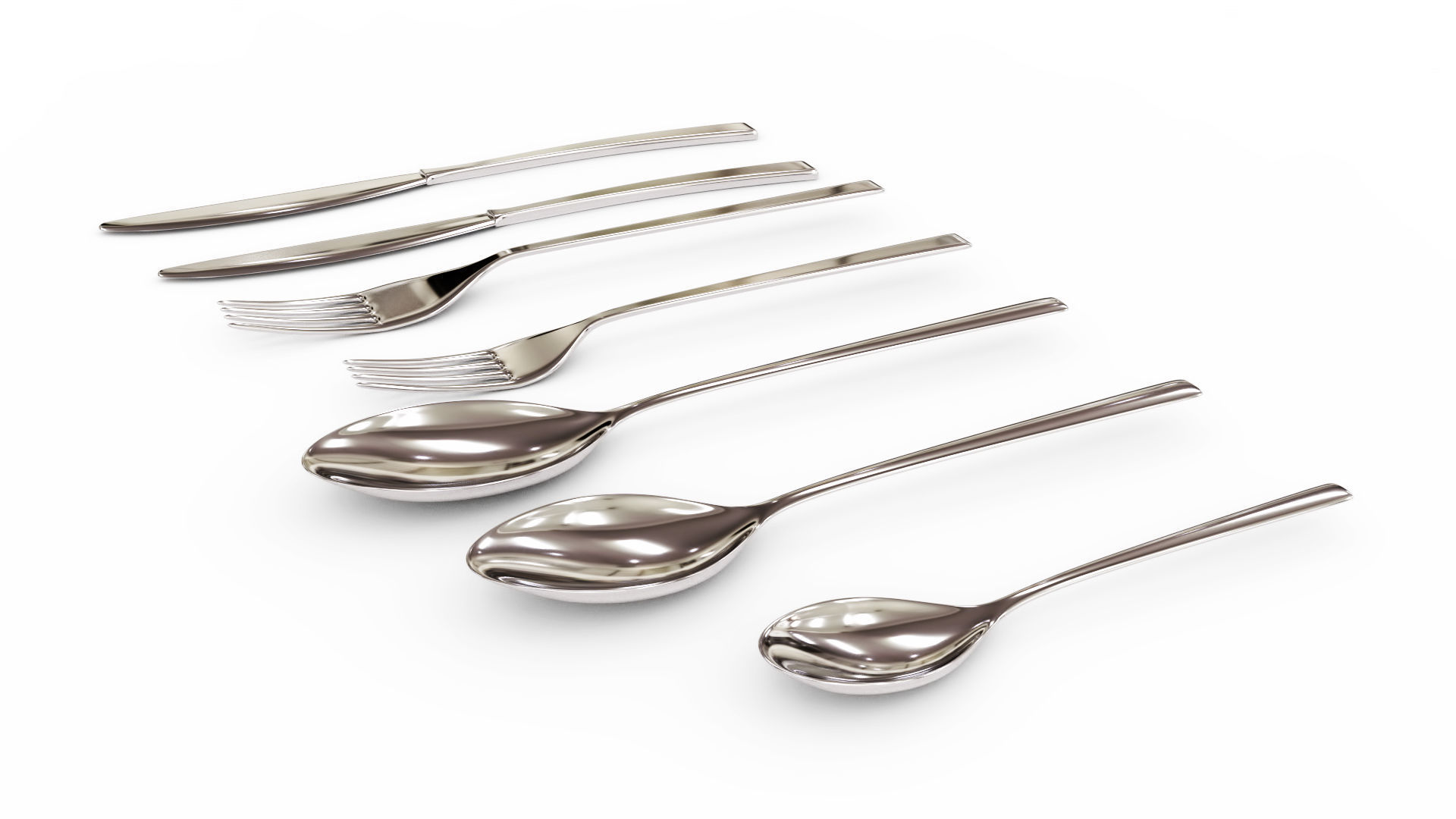 Cutlery Set of silver spoons and forks 3D model_3