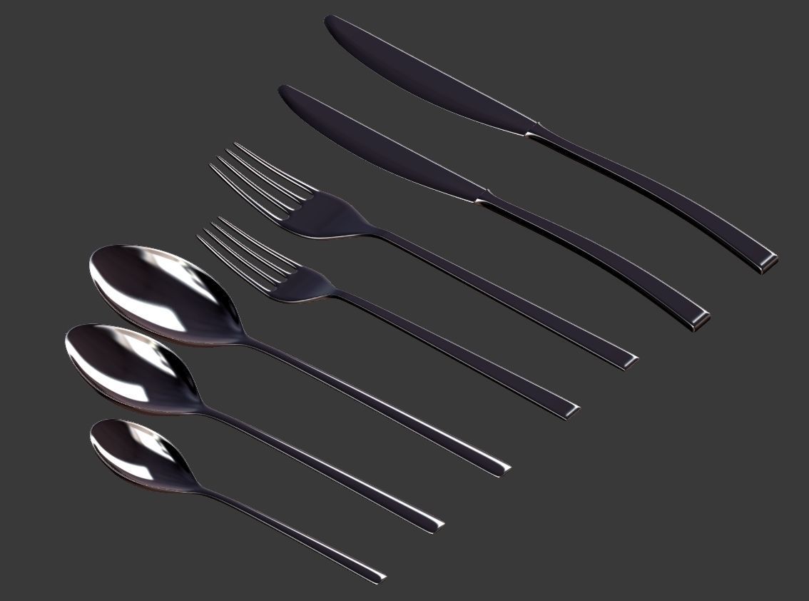 Cutlery Set of silver spoons and forks 3D model_11