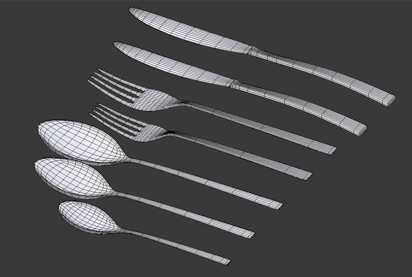 Cutlery Set of silver spoons and forks 3D model_14