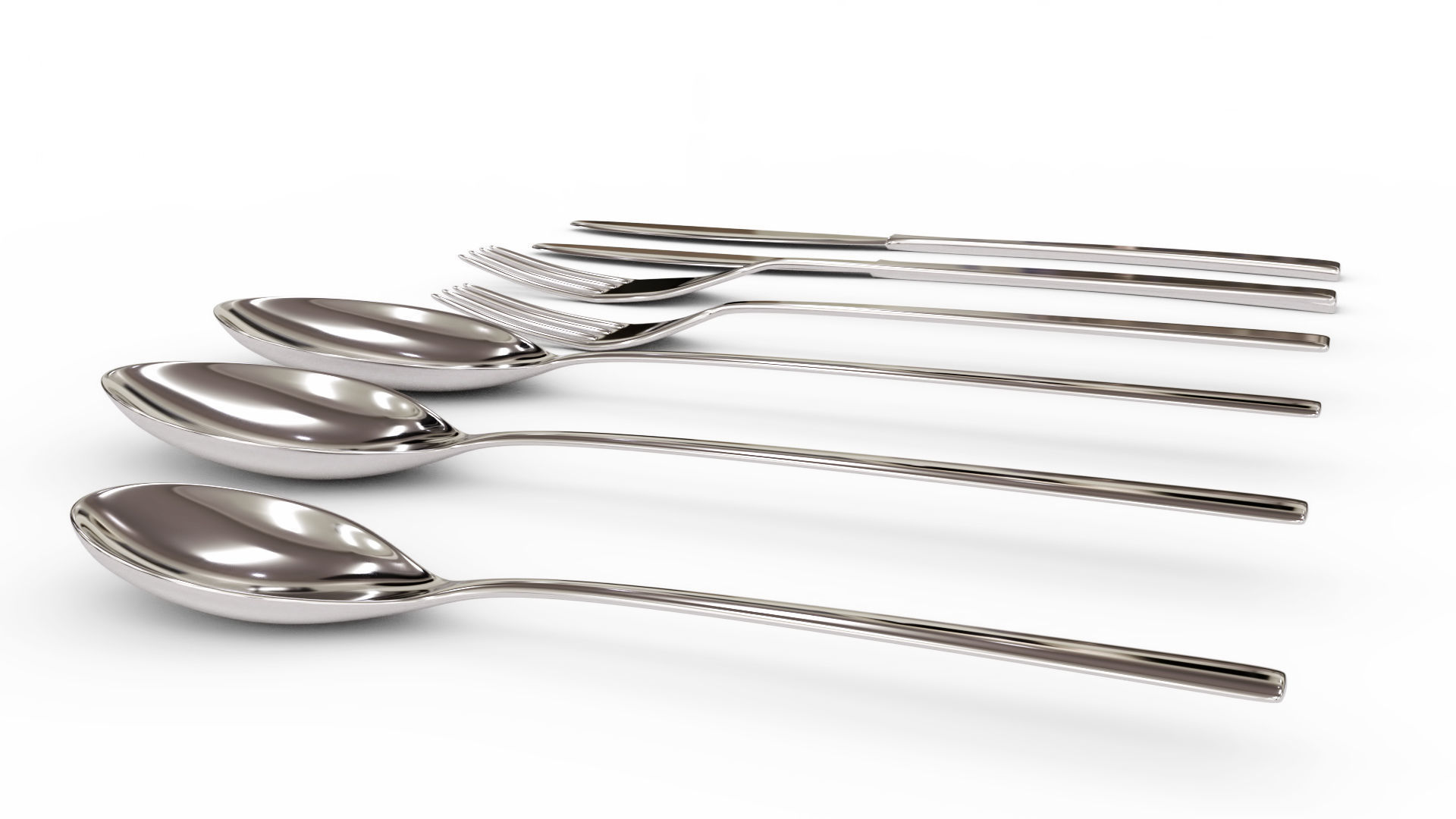 Cutlery Set of silver spoons and forks 3D model_1