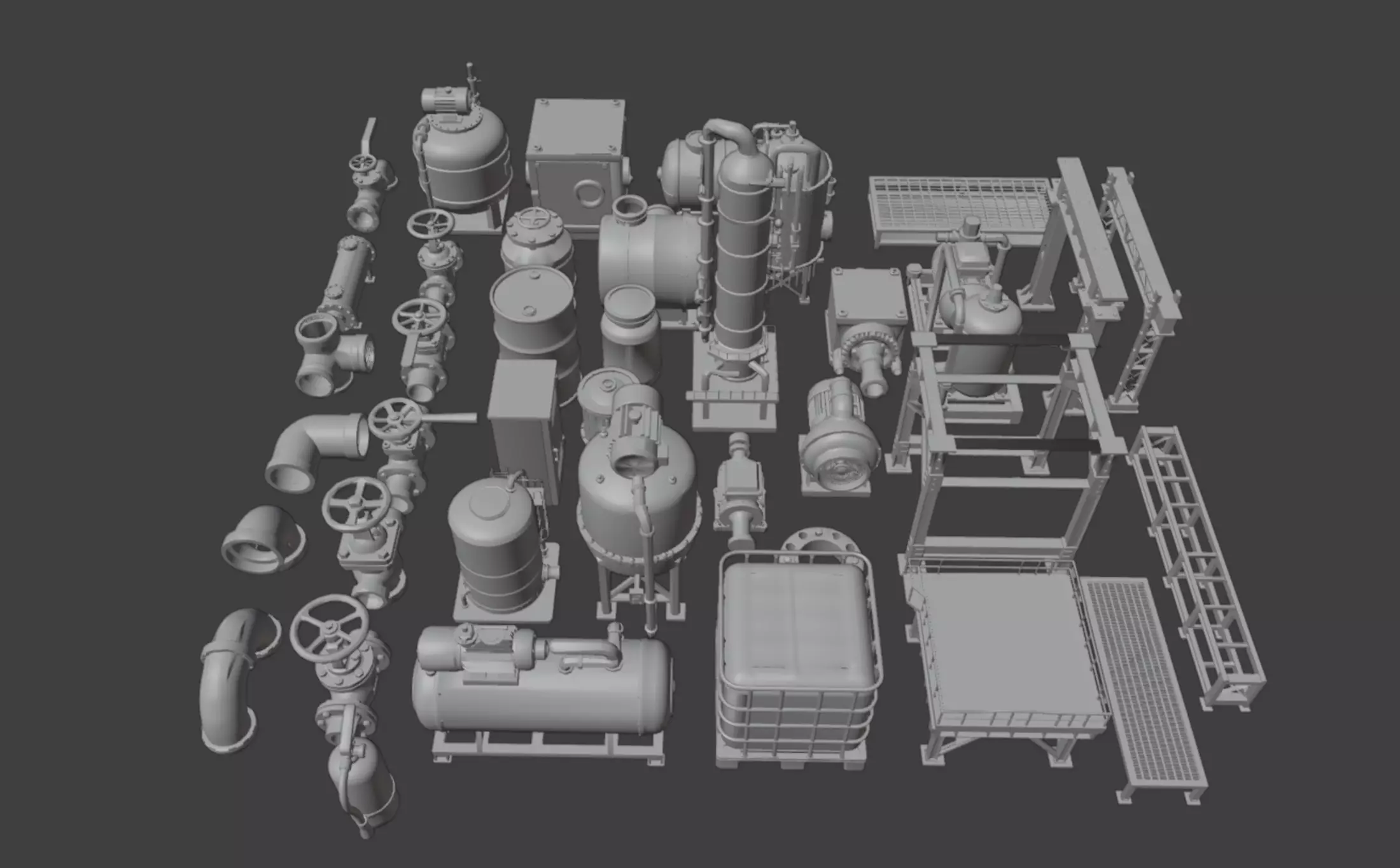 Chemical plant inspired machinery pack Low-poly 3D model