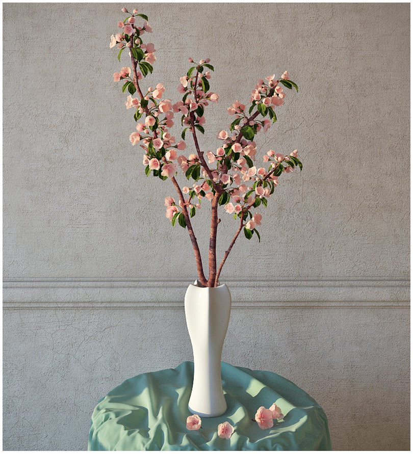 Branch with flowers 3D model_2