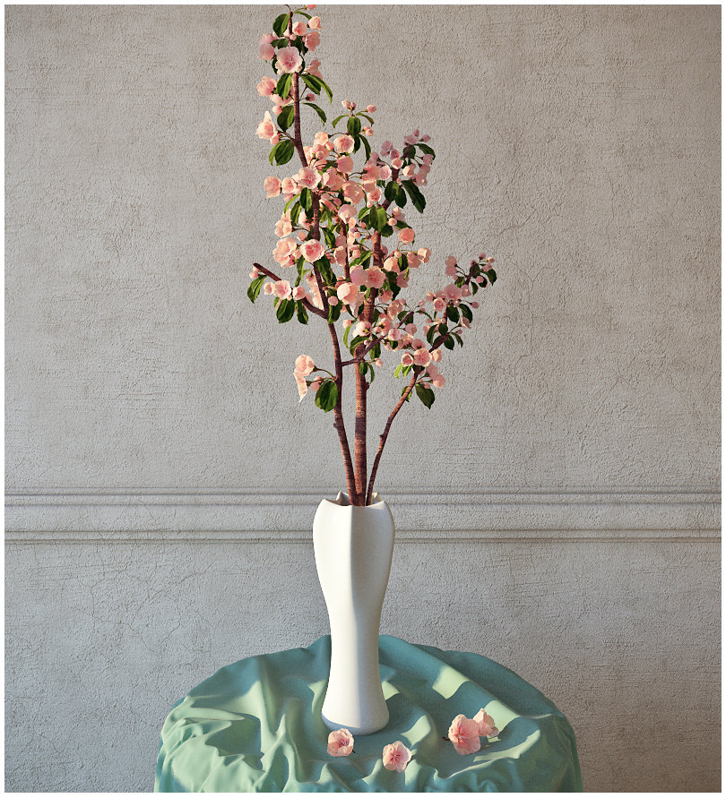 Branch with flowers 3D model_3