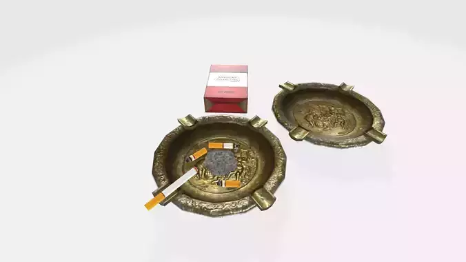 Ashtray and cigarettes pack Low-poly 3D model