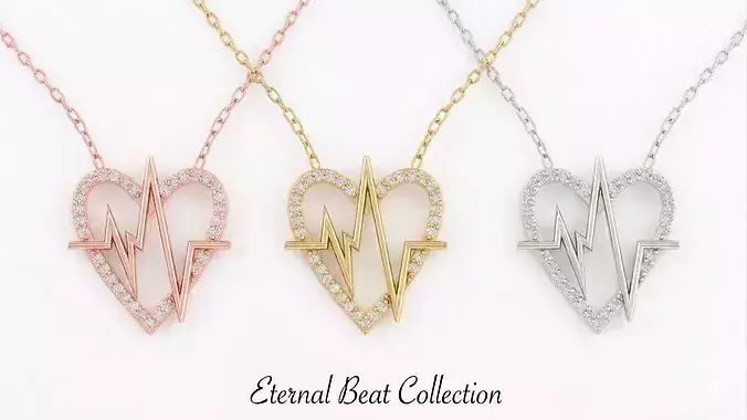 Eternal Beat Heart Pendant - Heartbeat Pulse Jewelry CAD Design