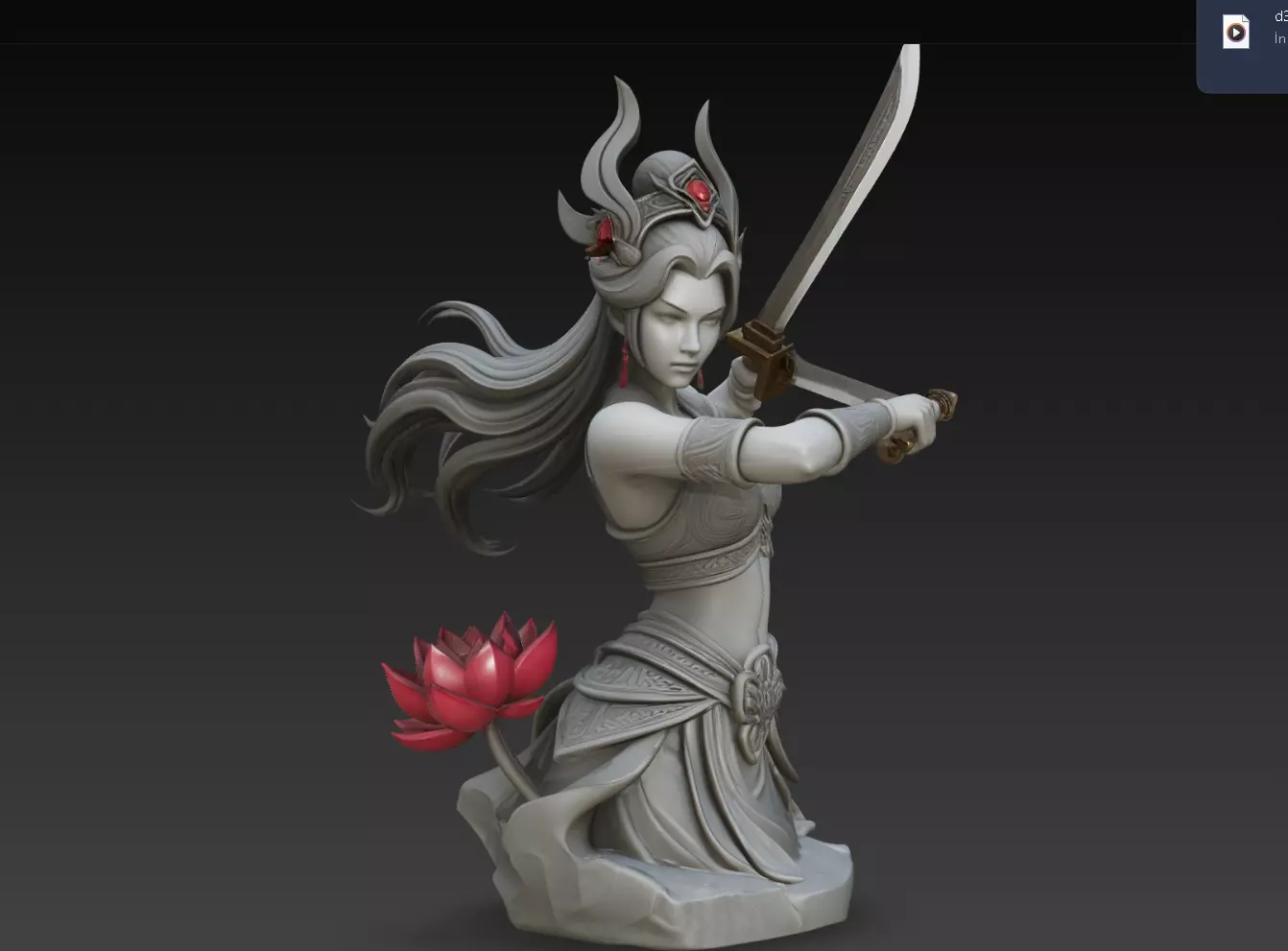 Crimson Lotus Sword Maiden STL Fantasy Warrior Bust 3D print model