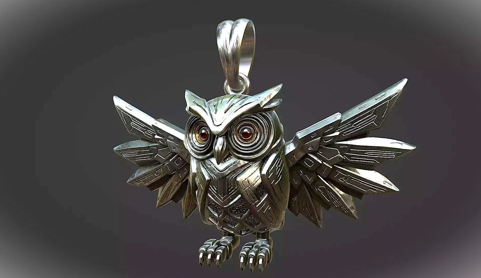 stylized silver mechanical owl pendant 3D print model