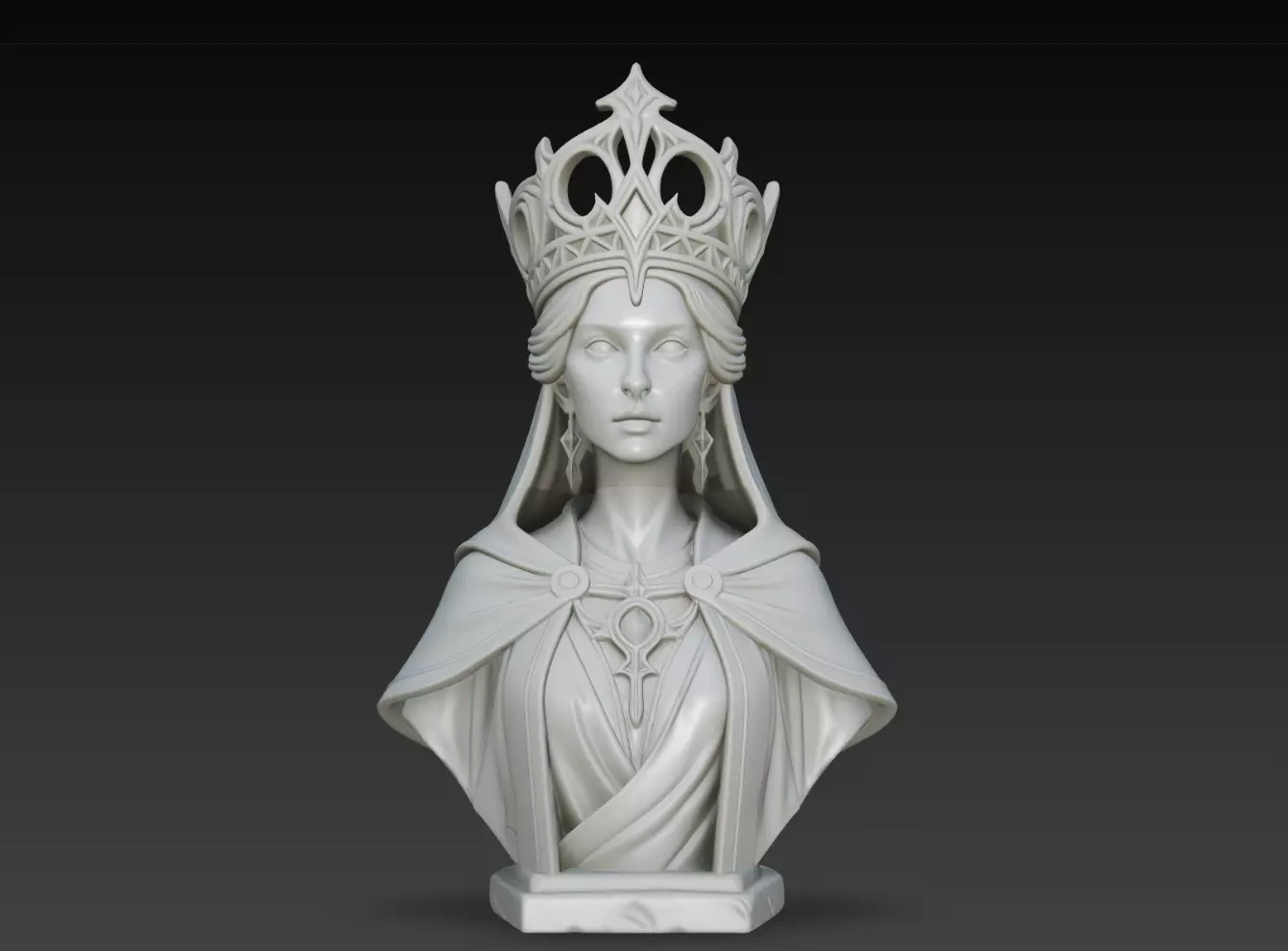 Elegant Fantasy Queen Bust STL Royal Crown Sculpture 3D print model