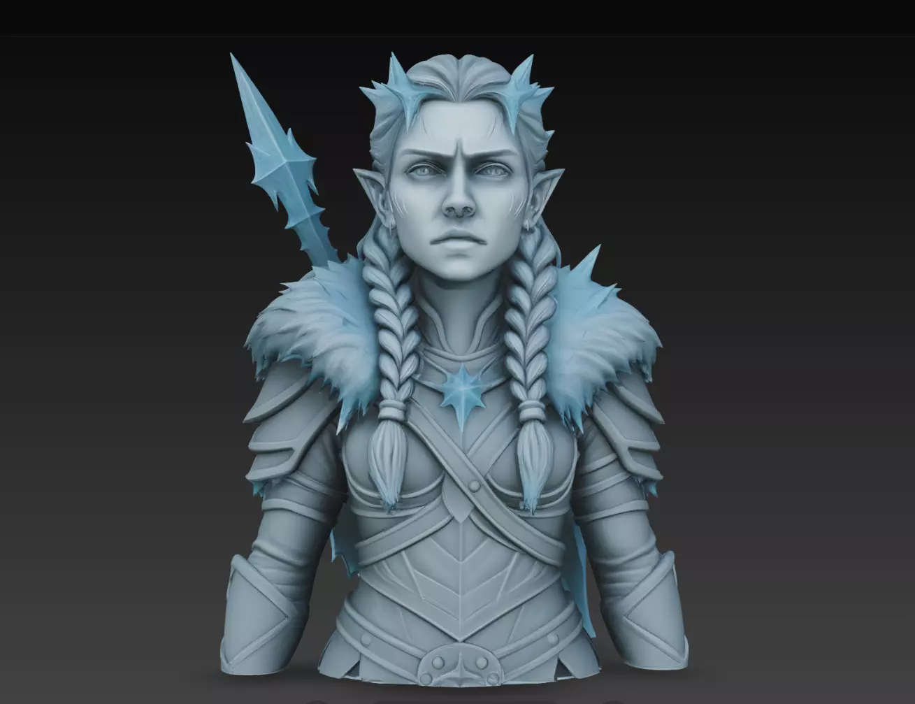 Ice Elf Huntress Bust STL Fantasy Archer Sculpture 3D print model