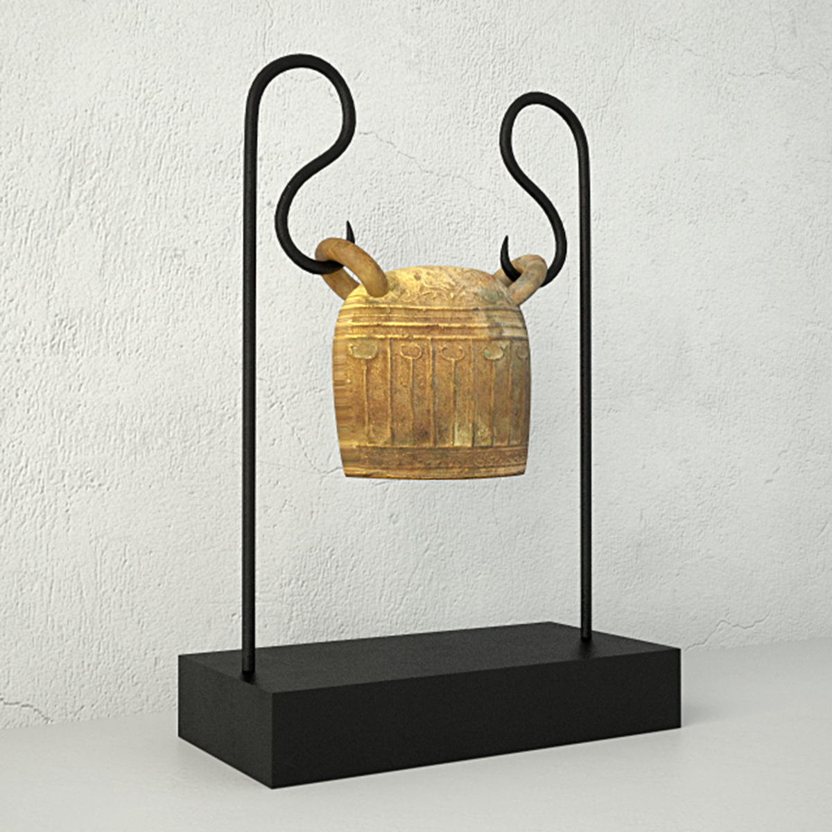 19th Century Burmese Bronze Bell 3D model_3