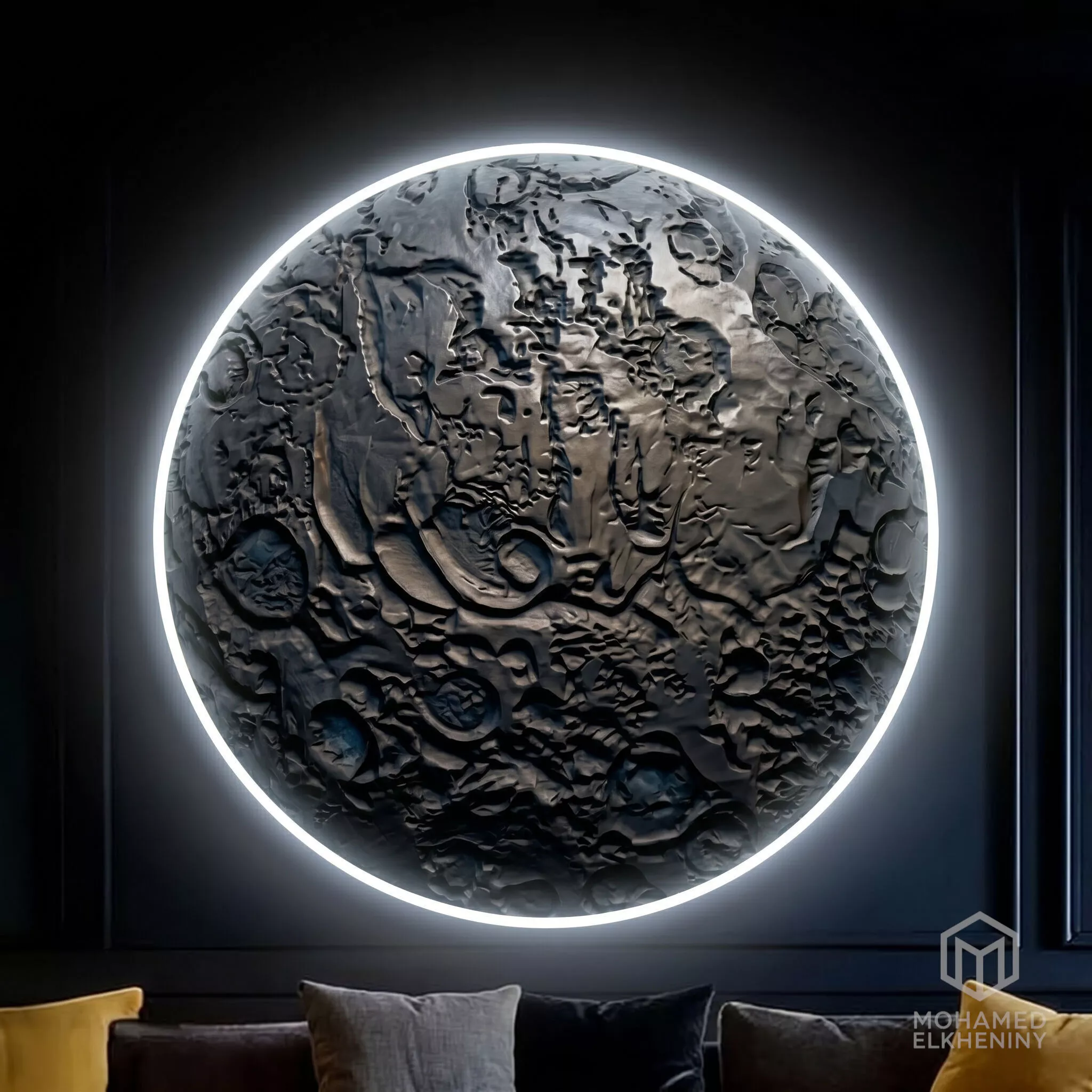Moon Surface Relief wall decor STL Mural CNC 437 3D model