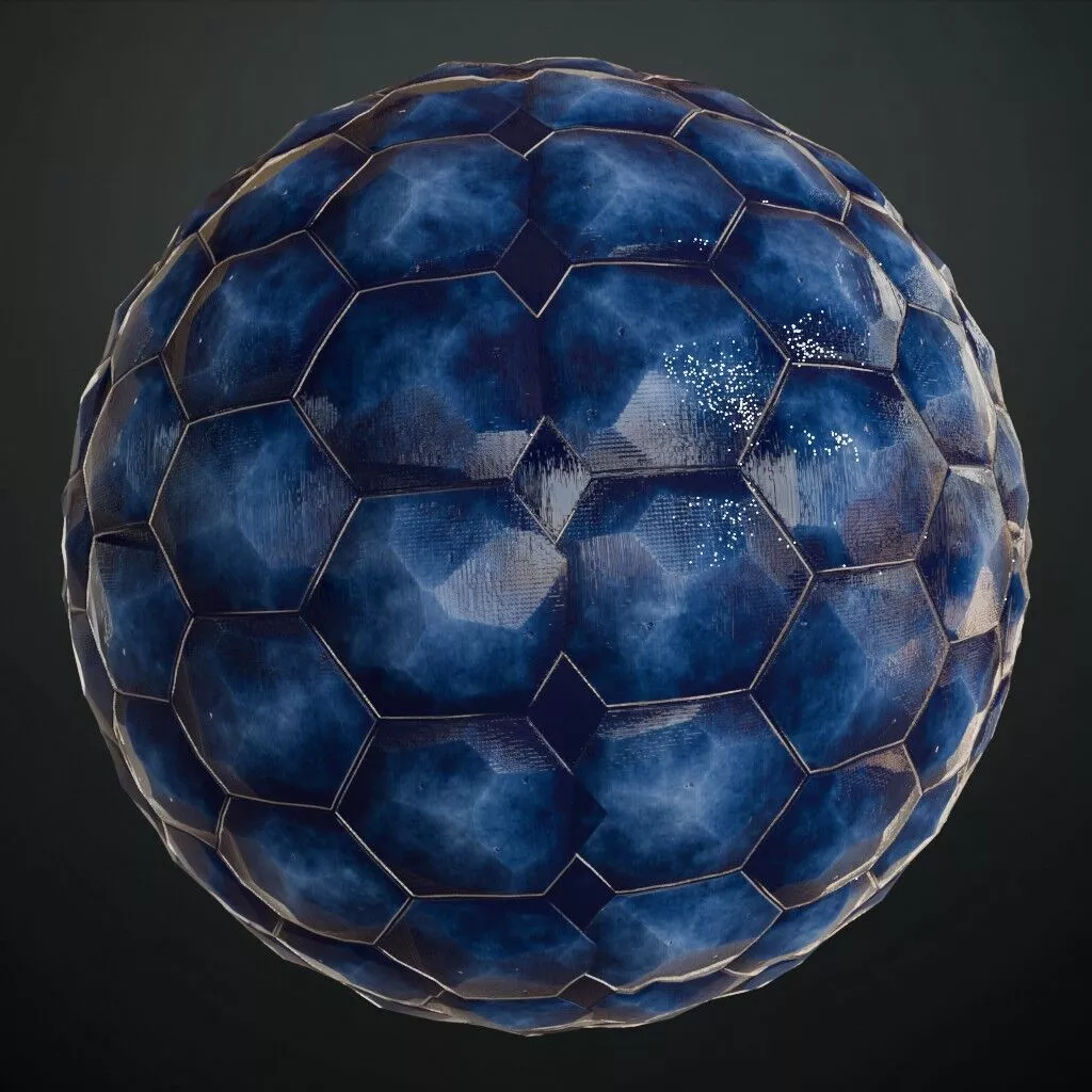Realistic Dark Blue Concrete Blocks PBR Seamless Texture