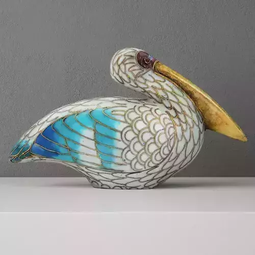 Cloisonne Pelican with Garnet Eyes