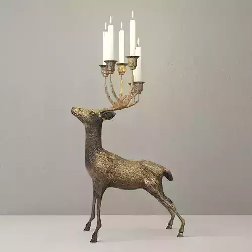 Oversize Brass Deer Candle Holder 3D model