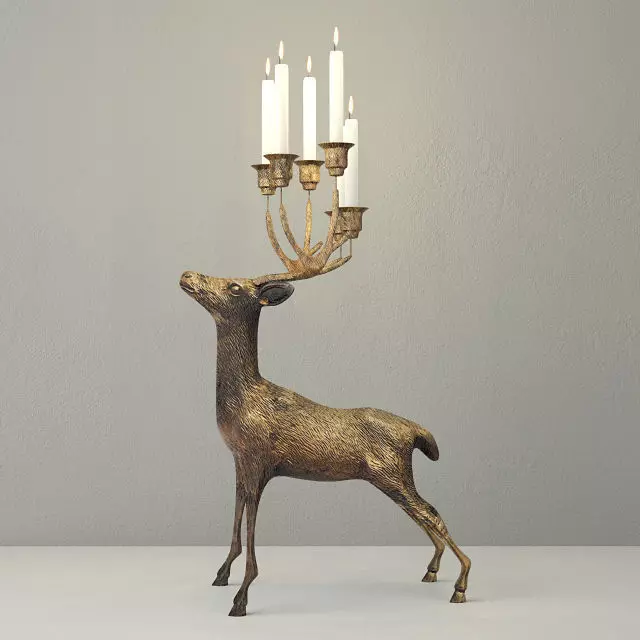 Oversize Brass Deer Candle Holder 3D model_0