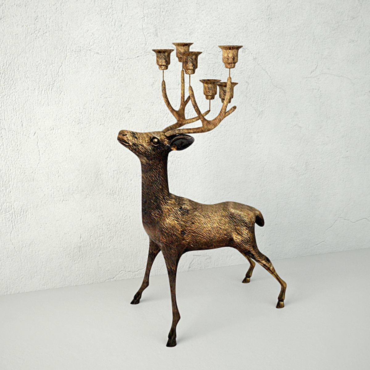 Oversize Brass Deer Candle Holder 3D model_3